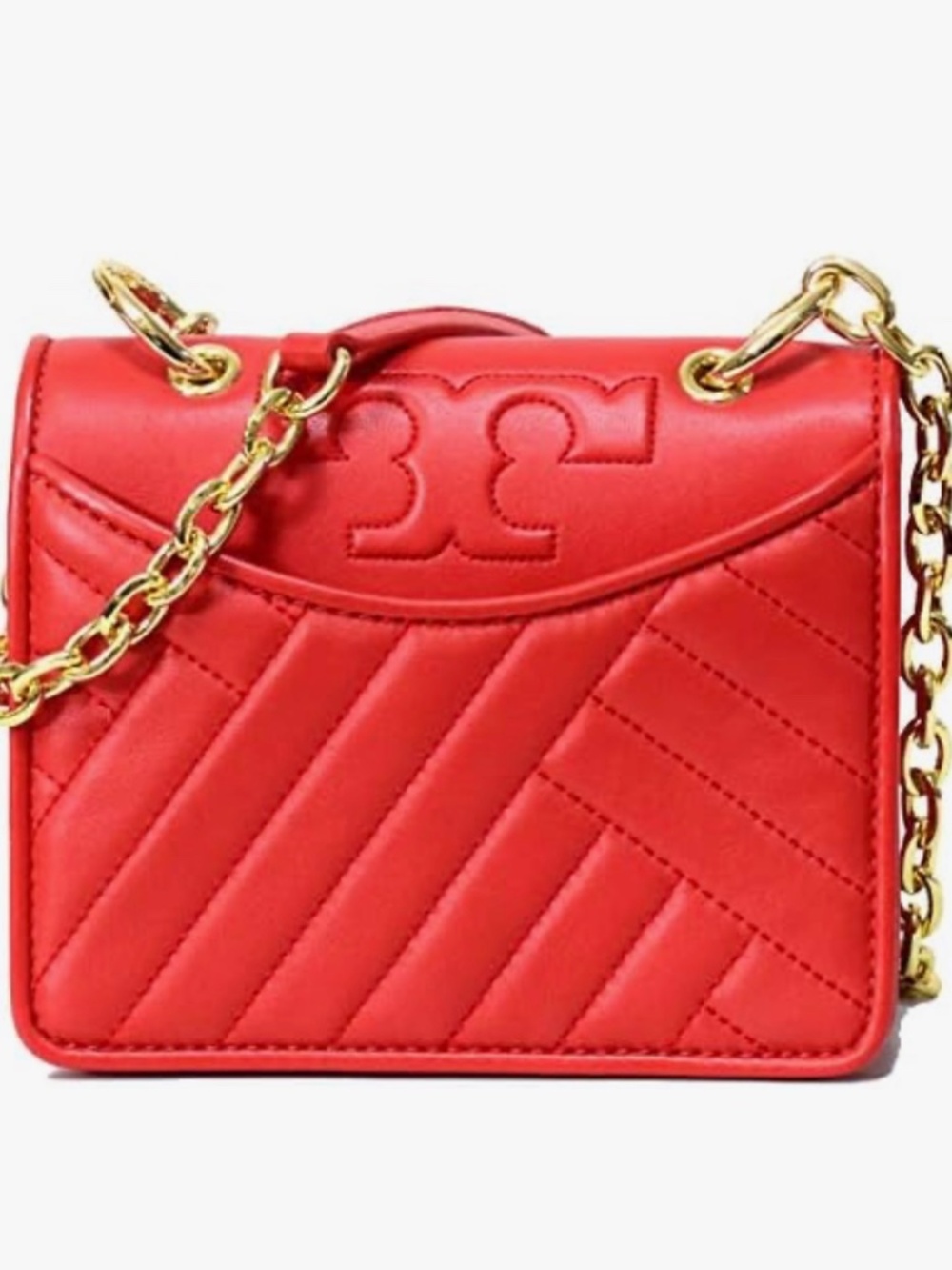 Tory Burch Mini Alexa Quilted Leather Chain Crossbody Bag Samba Red